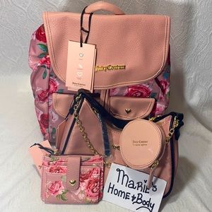 Juicy couture Womans 4pc bag blush backpack wallet pouch crossbody purse BNWT